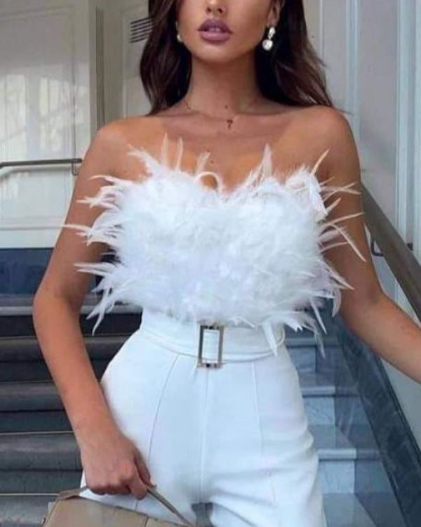 Clidress Angel Feather Tube  Wide Leg Jumpsuit