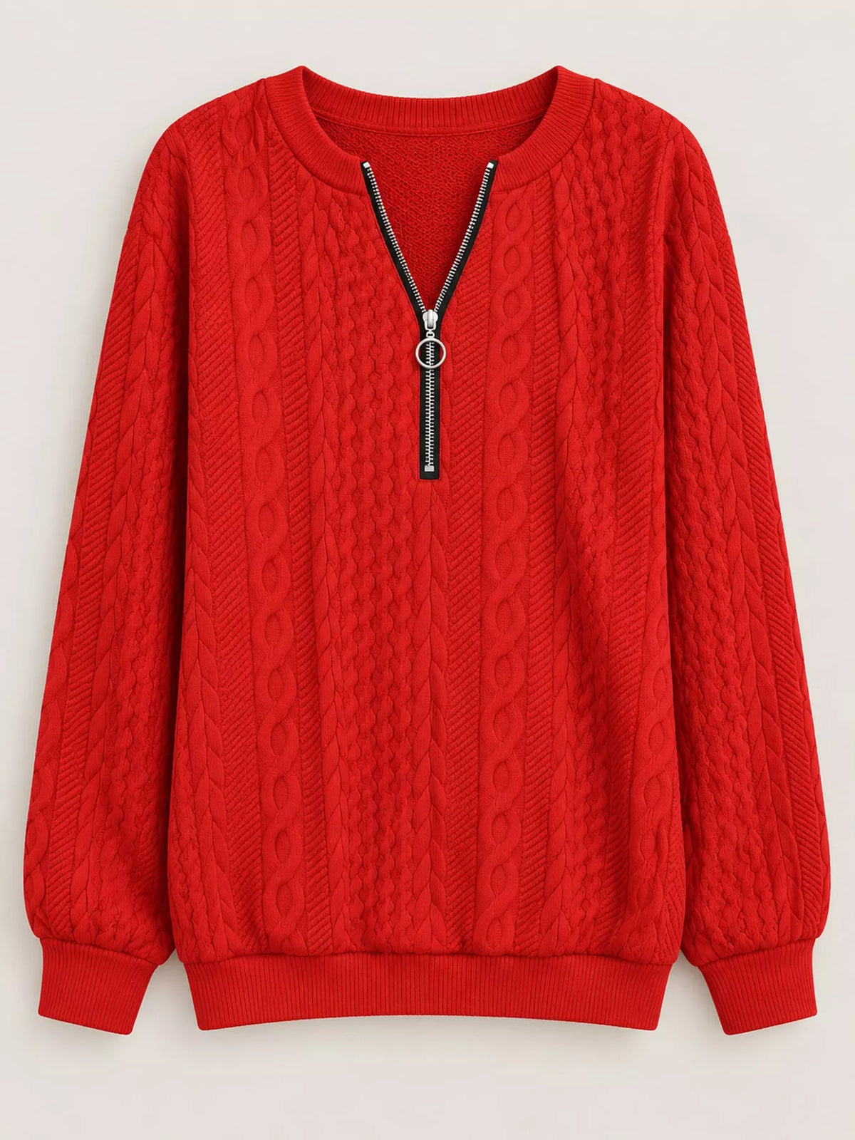 Full Size Quarter-Zip Cable Knit Sweatshirt Plus Size