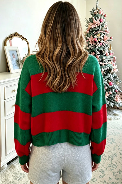 Green Stripe Festive Holly Jolly Sequin Christmas Holiday Sweater