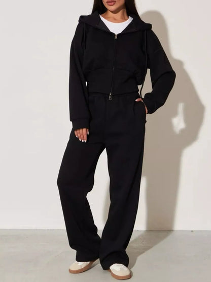 Zip-Up Hoodie and Wide-Leg Pants Set