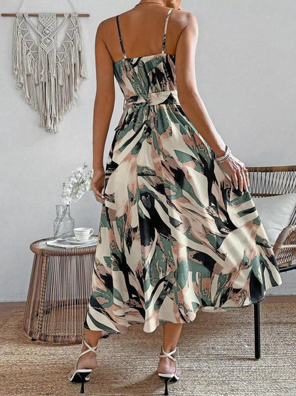 Abstract Print Tie Waist Cami Dress