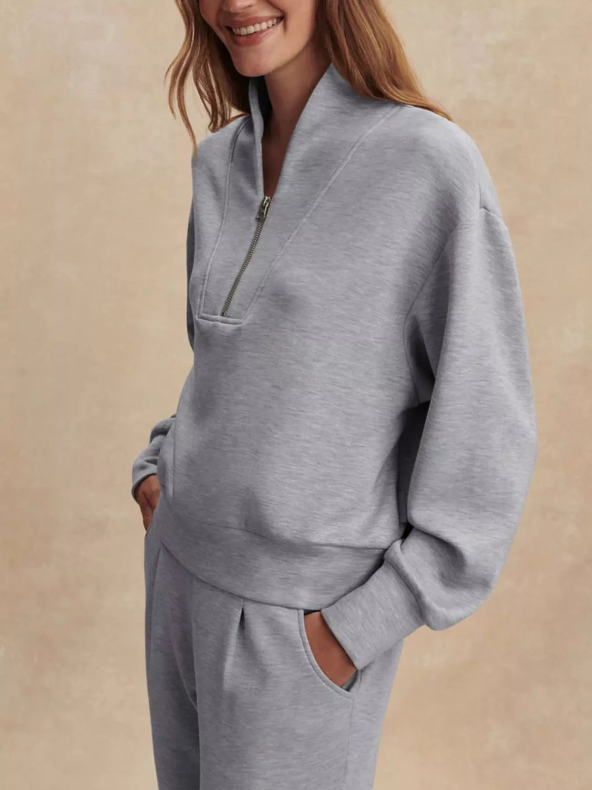 Quarter-Zip Sweatshirt and Wide-Leg Pants Set