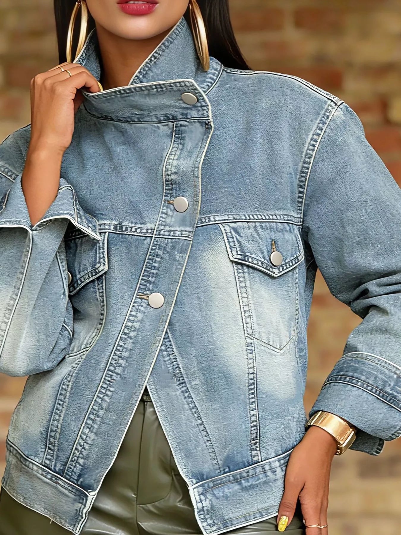 Asymmetric Button-Up Denim Jacket