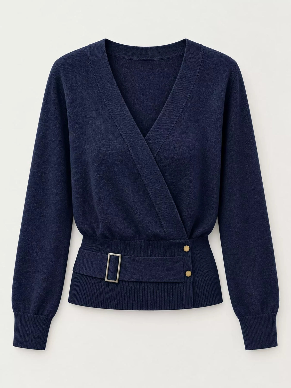 Surplice Elastic Waist Long Sleeve Knit Top