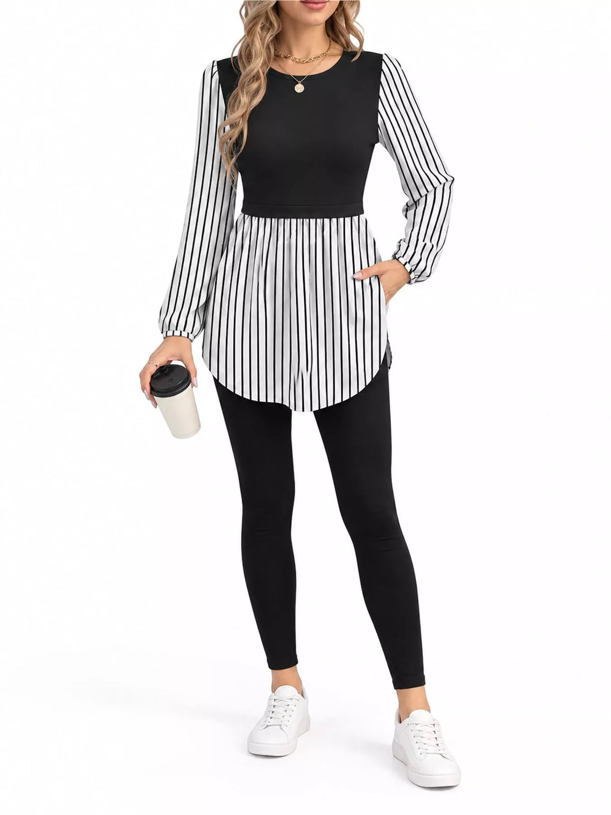 Full Size Striped Long Sleeve Blouse Plus Size