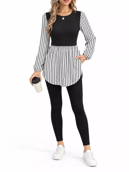 Full Size Striped Long Sleeve Blouse Plus Size