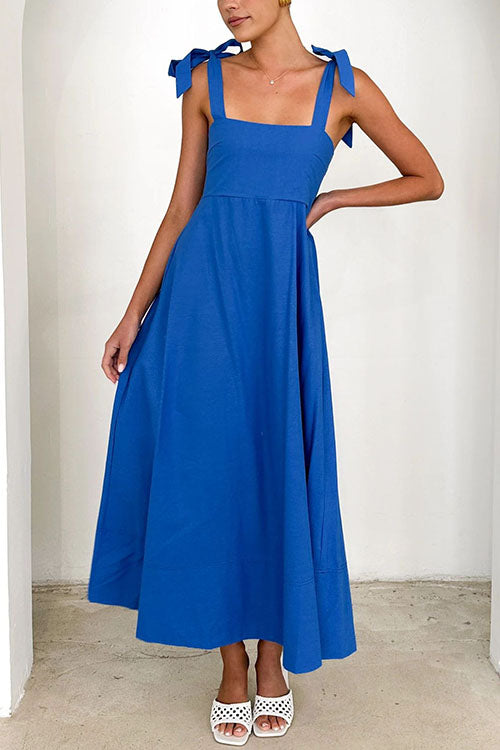 Bow Shoulder Empire Waist Swing Maxi Cami Dress