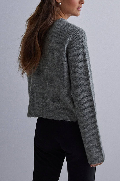 Crewneck Bow Knot Ribbed Knit Sweater