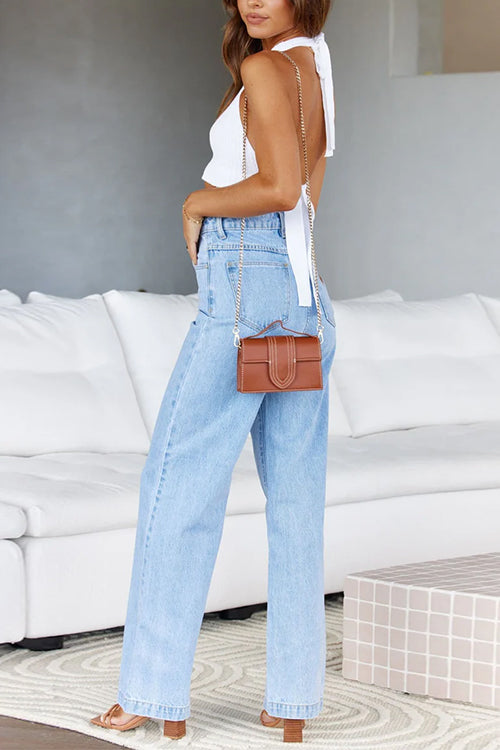 Distressed Wide Leg Boyfriend Denim Pants