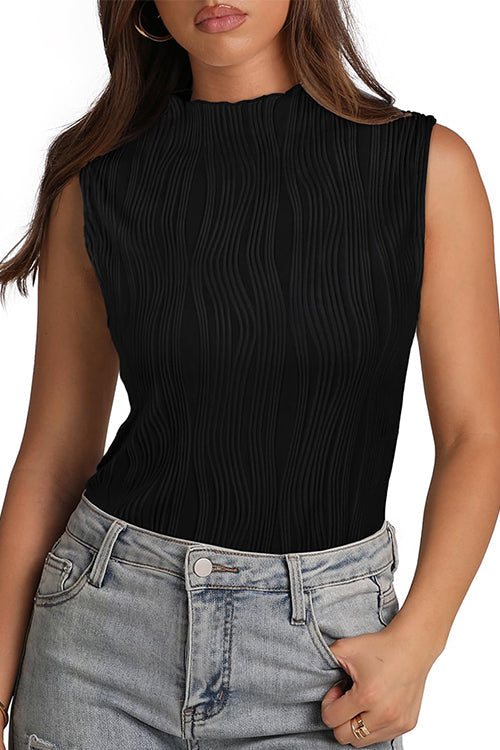 Sleeveless Mockneck Textured Summer Top