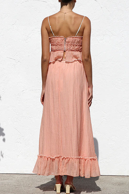 Frill Trim Bow Crop Cami Top and Ruffle Maxi Skirt Set