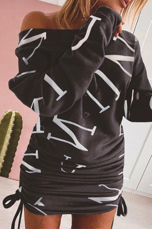 Casual Side Drawstring Ruched Printed Dress