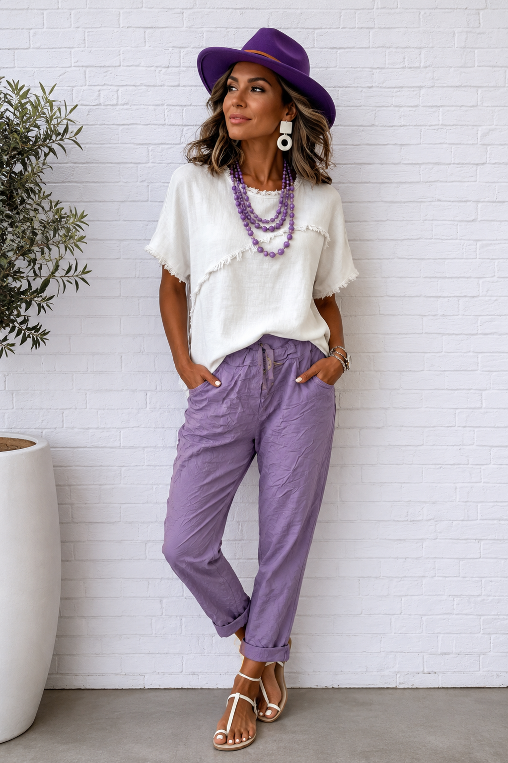 White Frayed Trim Top for Women | Boutique Casual Fashion