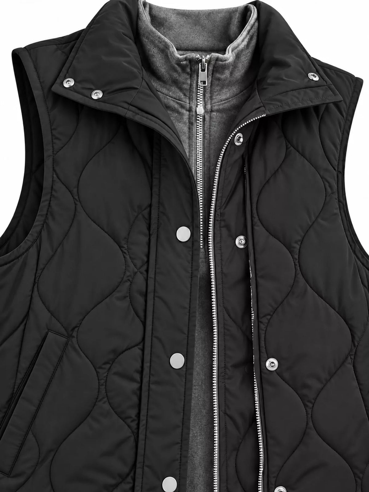 Quilted Snap Button Vest Coat