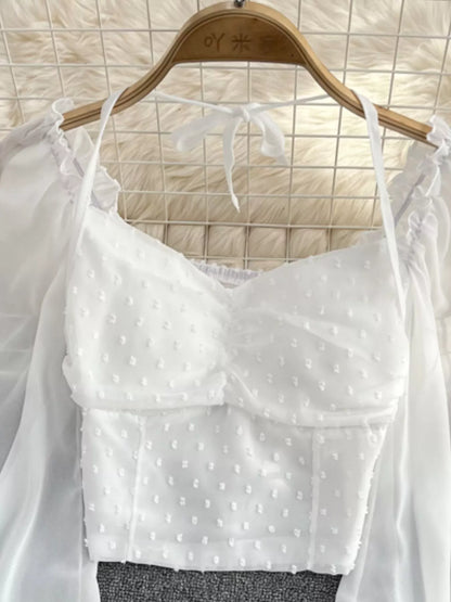 Swiss Dot Flounce Sleeve Blouse