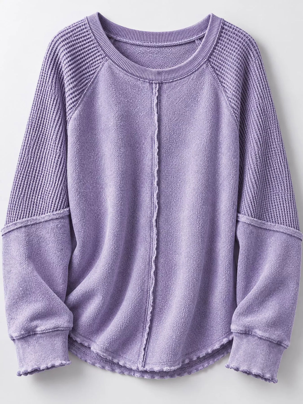 Waffle Knit Raglan Sleeve Sweatshirt