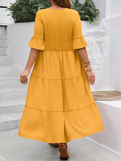 Plus Size Ruffle Sleeves Tiered Midi Dress