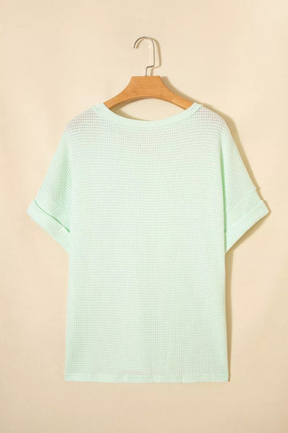 V Neck Short Sleeve Plus Size Waffle Knit Top