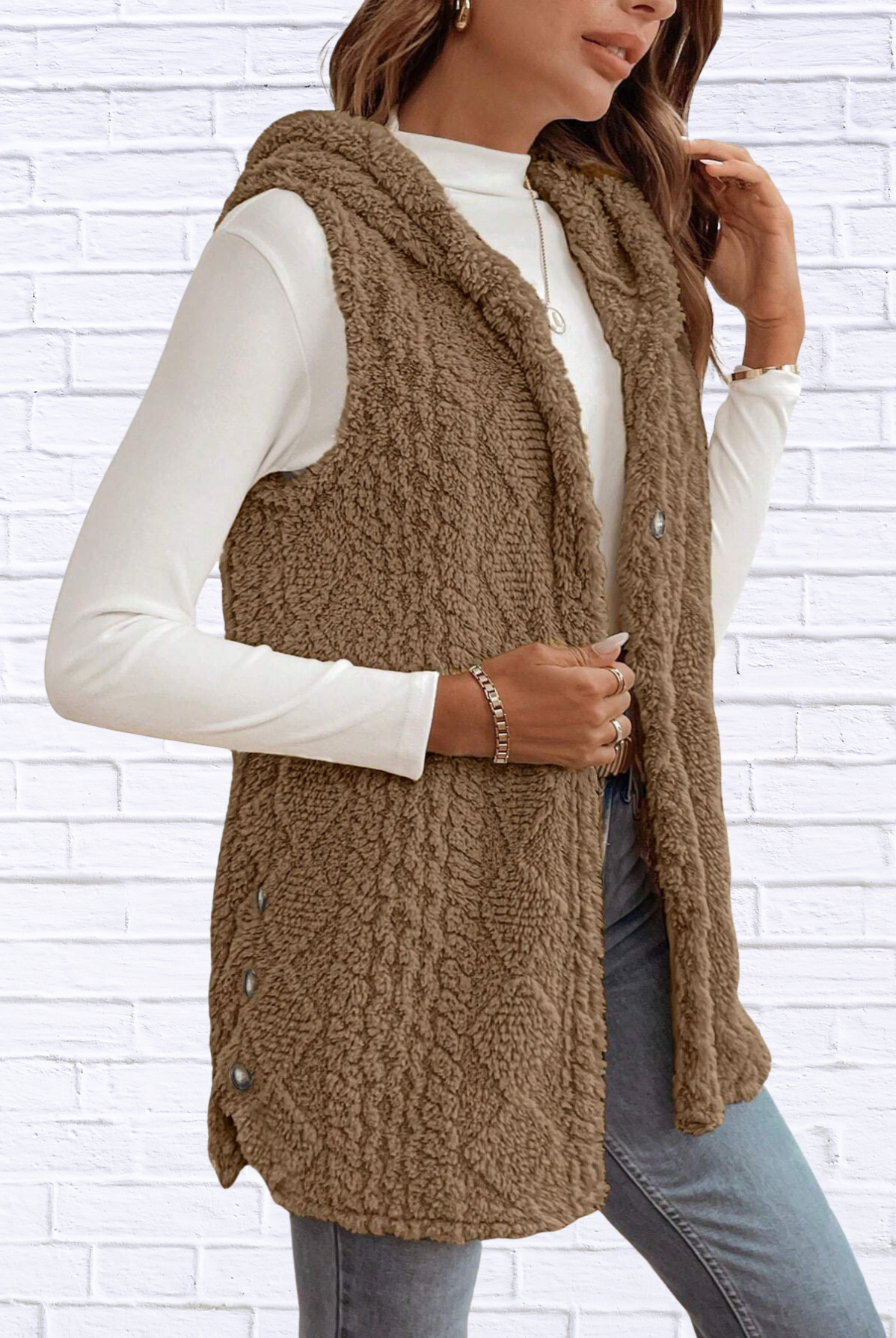 Cozy Sherpa Fleece Hooded Vest Coat