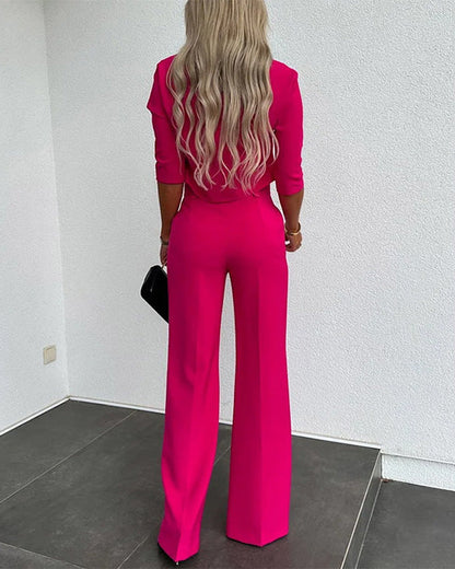 Clidress Mid Sleeve Top and Suit Pants Set