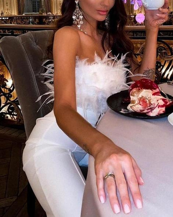 Clidress Angel Feather Tube  Wide Leg Jumpsuit