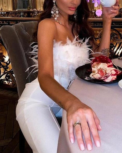 Clidress Angel Feather Tube  Wide Leg Jumpsuit