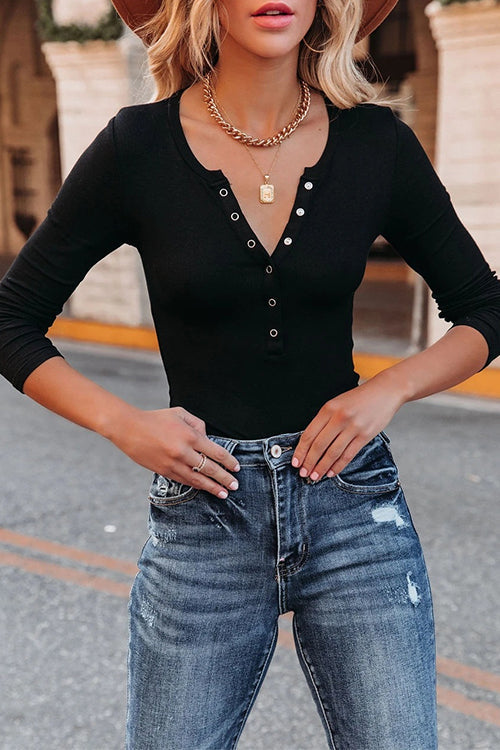 Long Sleeves Button Up Solid Henley Shirt