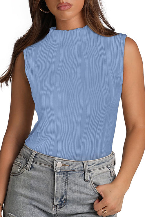 Sleeveless Mockneck Textured Summer Top