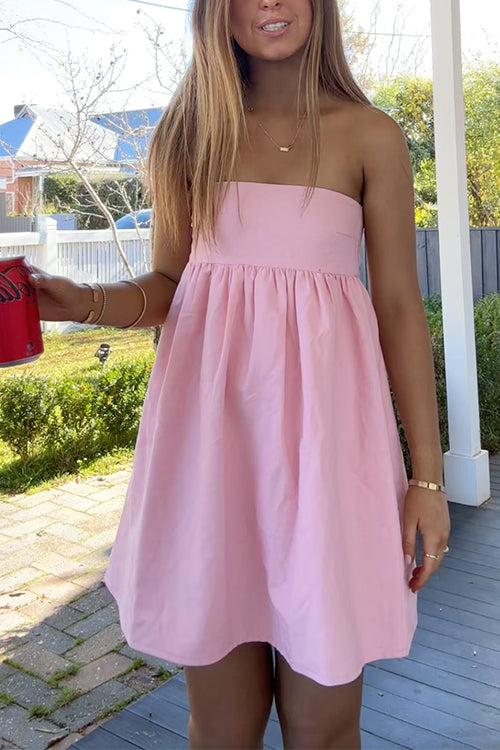Strapless Solid A-line Mini Dress