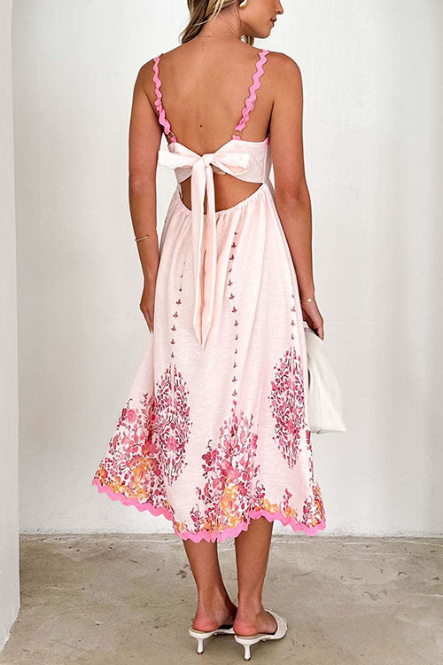 Ric Rac Trim Bow Back Floral Print Midi Cami Dress