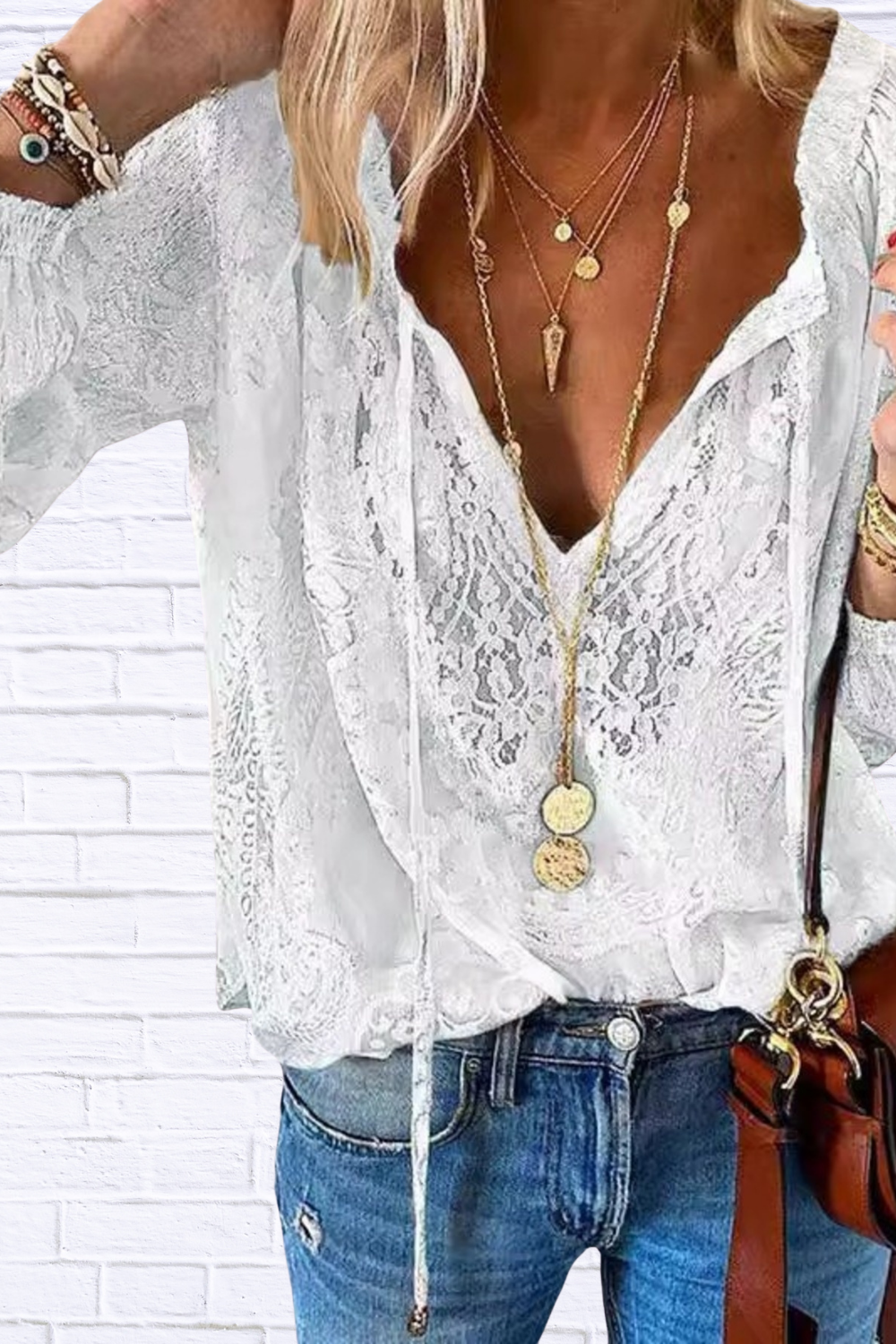 Lace Tie-Neck Blouse