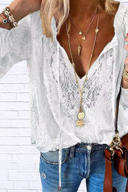 Lace Tie-Neck Blouse