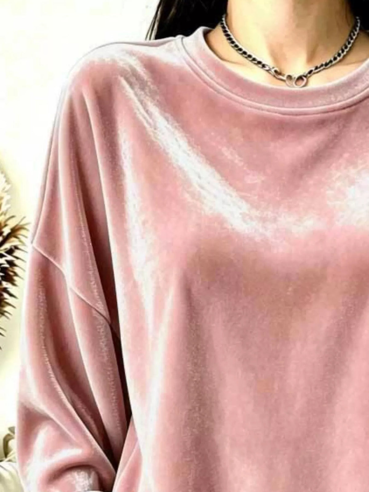 Full Size Velvet Dropped Shoulder Sweatshirt Plus Size