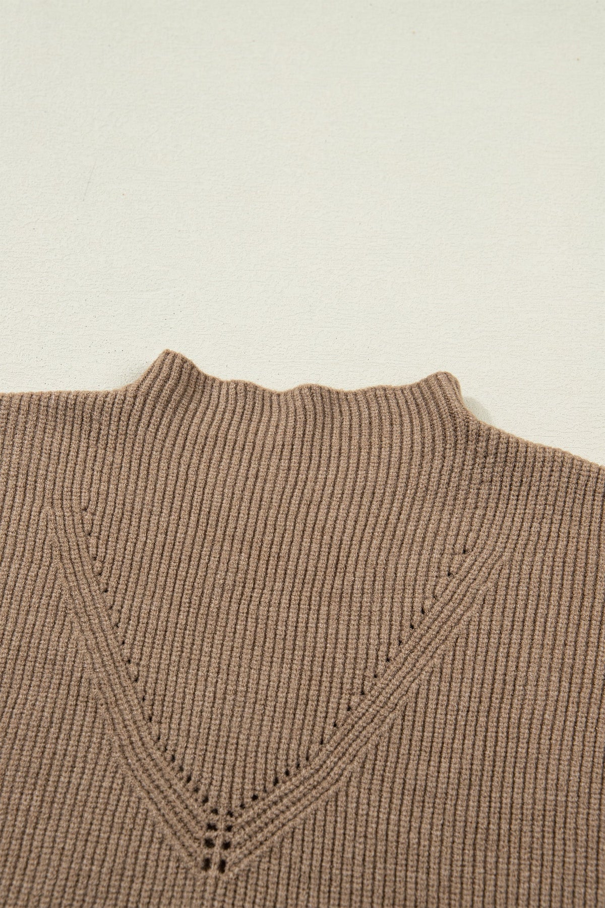 Light French Beige Solid Color Ribbed Knit Mock Neck Loose Sleeveless Sweater