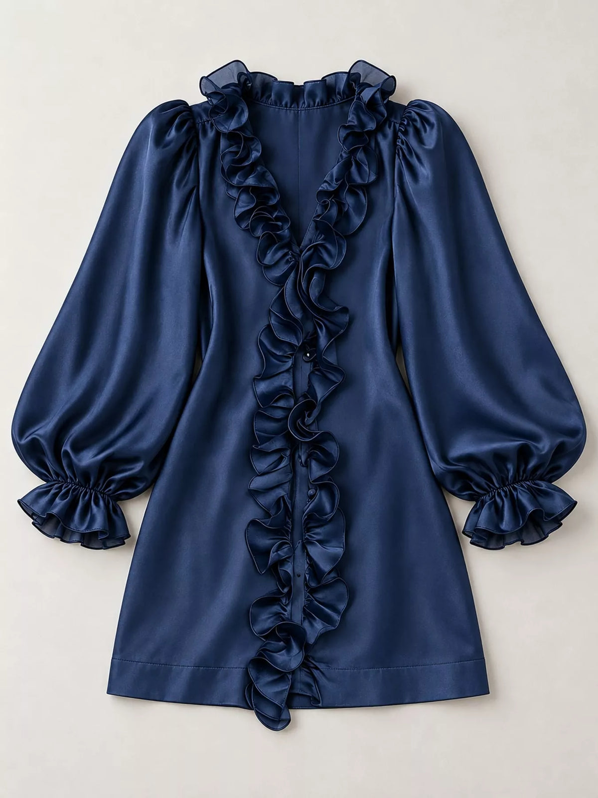 Ruffle Trim Puff Sleeve Mini Dress