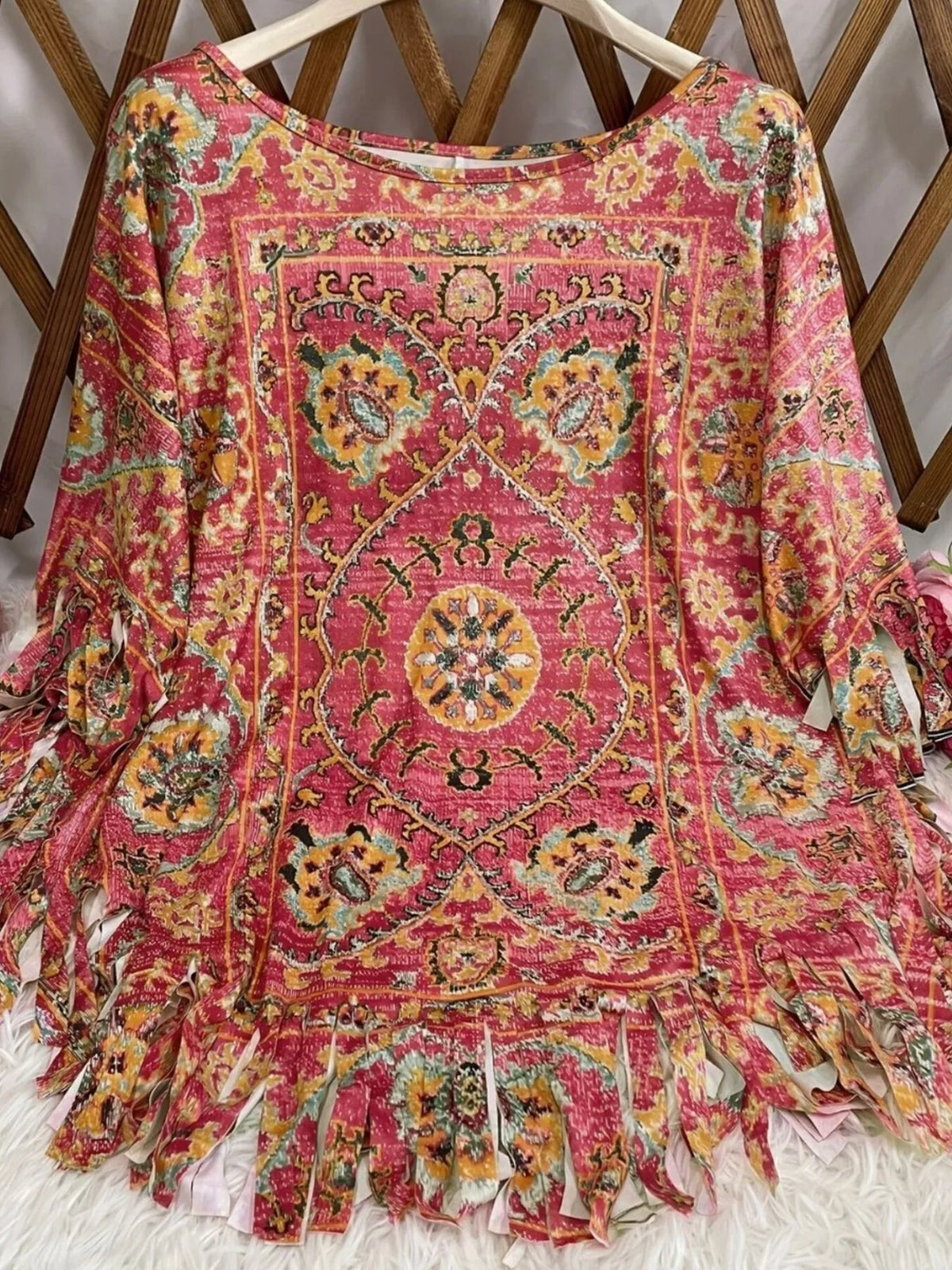Plus Size Fringe Round Neck Cover Up