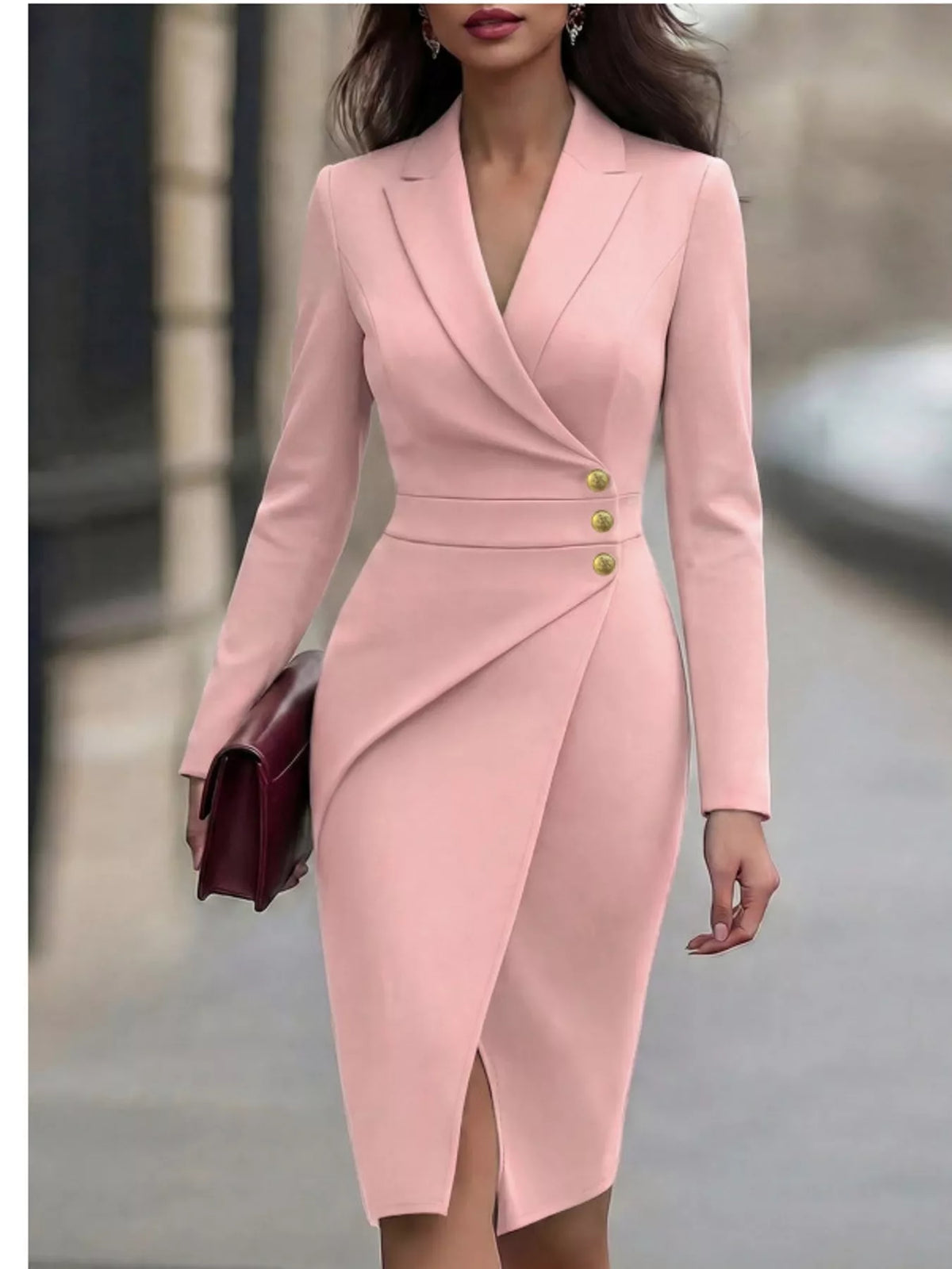 Lapel Collar Long Sleeve Blazer Dress