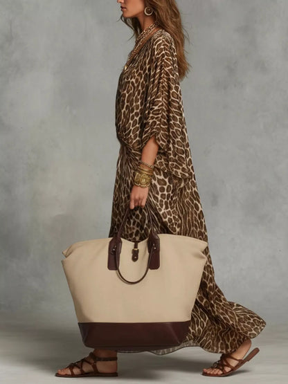 Leopard Print V-Neck Maxi Dress