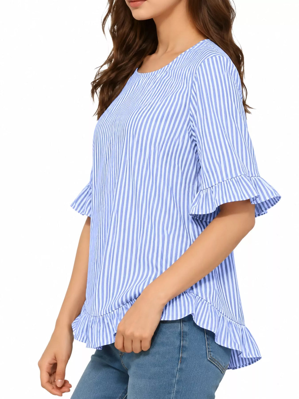 Ruffle Hem Half Sleeve Blouse