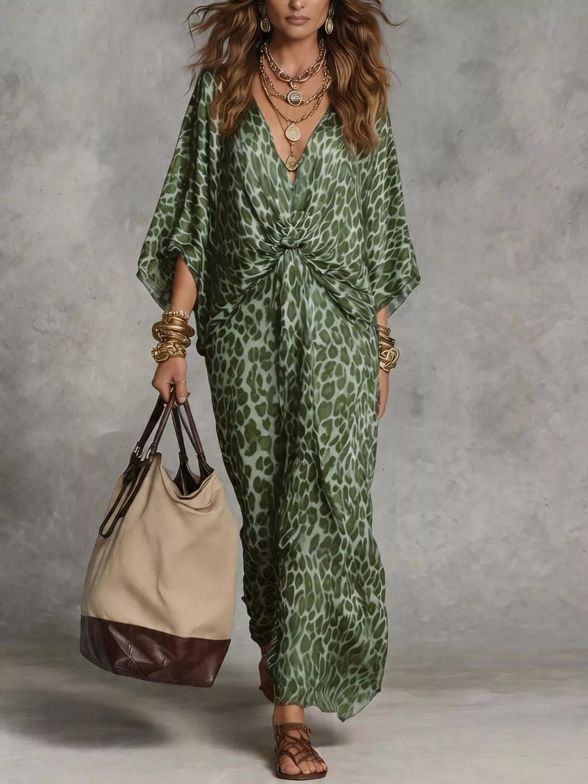 Leopard Print V-Neck Maxi Dress