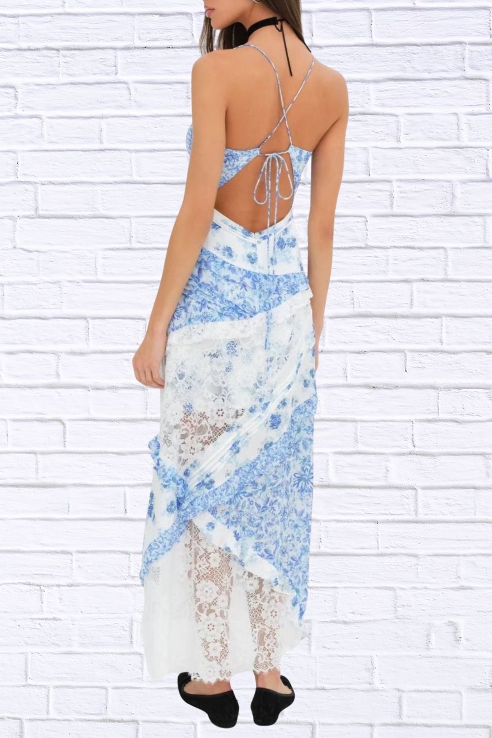Lace Floral Ruffle Trim Maxi Dress for Women | Elegant Flowy Summer Dress | Romantic Wedding Guest & Vacation Dress
