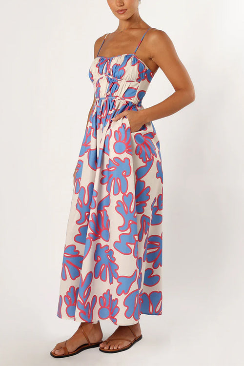 Spaghetti Strap High Waist Printed Maxi Holiday Dress