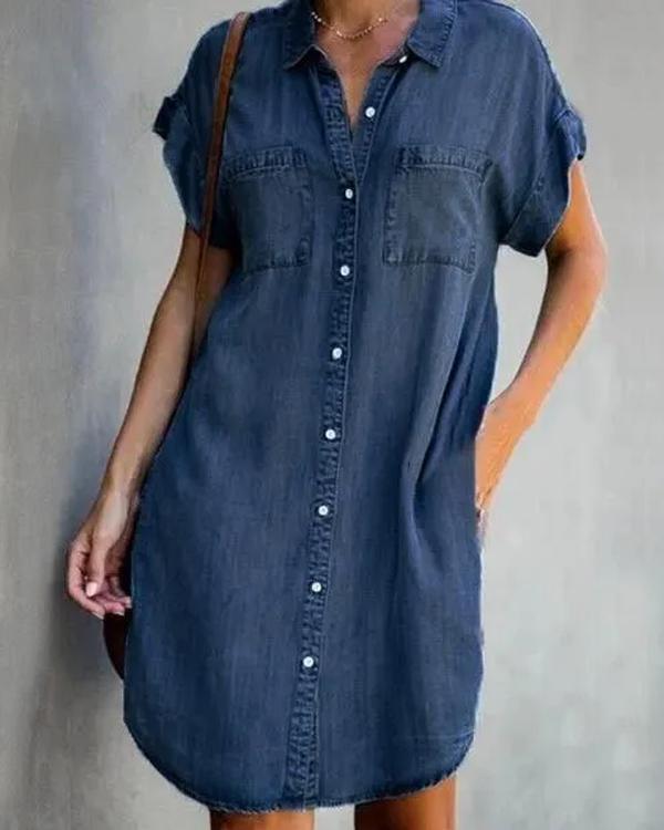 Clidress Loose Denim Shirt Dress