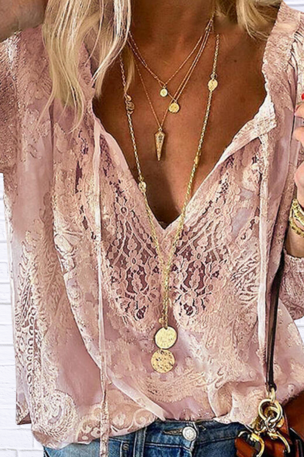 Lace Tie-Neck Blouse