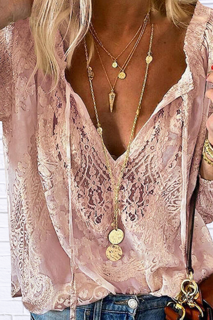 Lace Tie-Neck Blouse