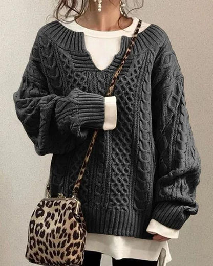 Clidress Little V Neck Hand Twist Sweater