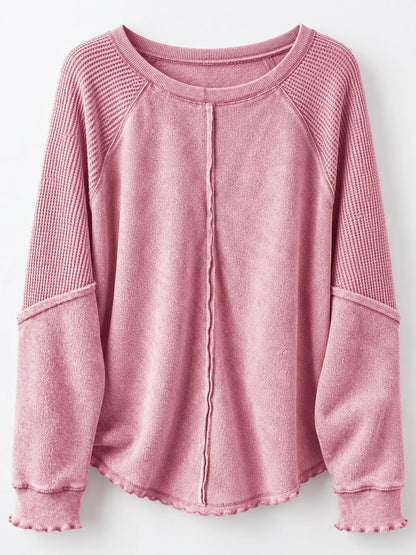 Waffle Knit Raglan Sleeve Sweatshirt