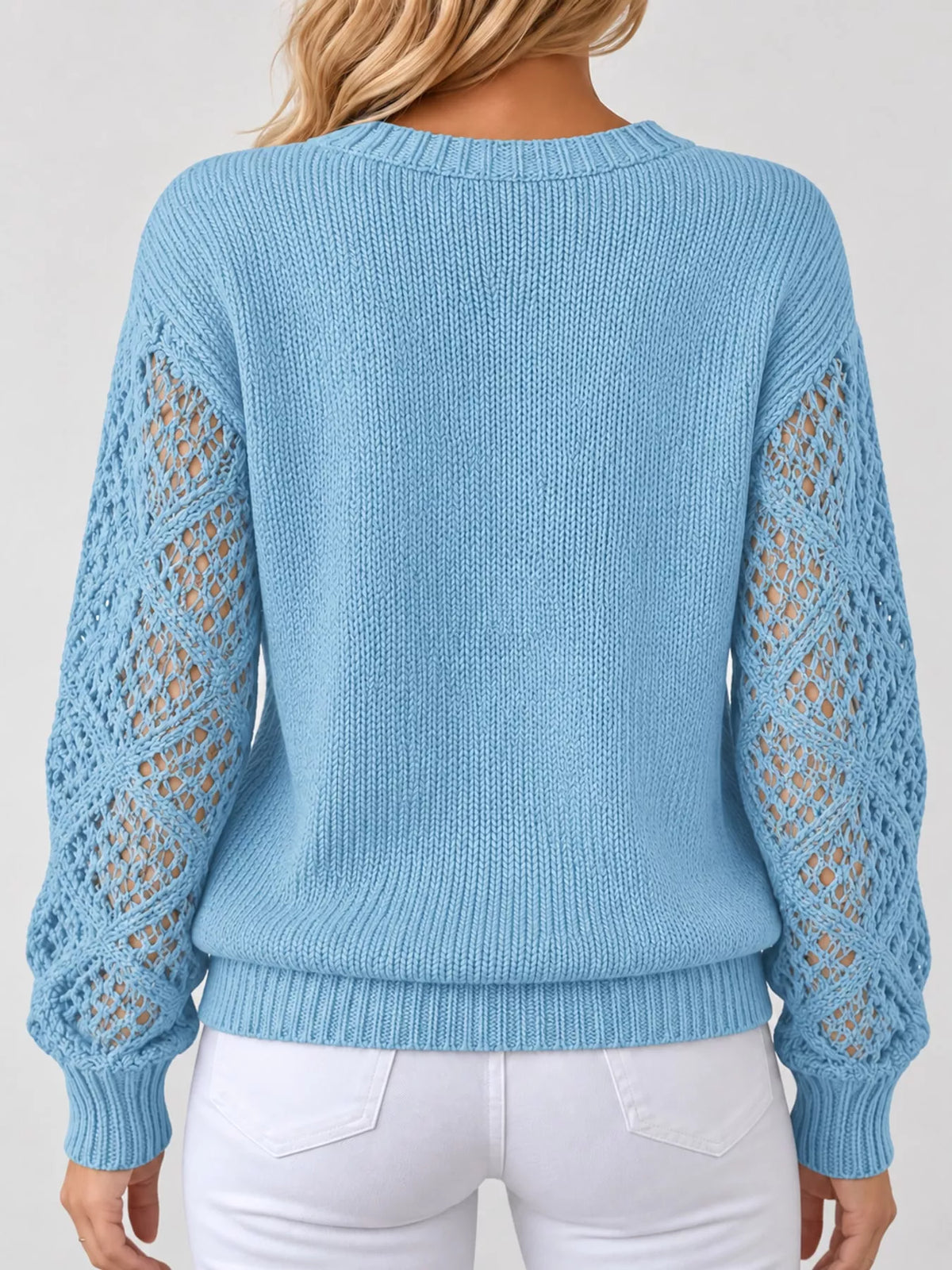 Full Size V-Neck Hollow-Out Long Sleeve Sweater Plus Size