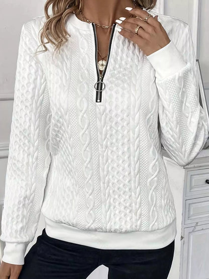 Full Size Quarter-Zip Cable Knit Sweatshirt Plus Size