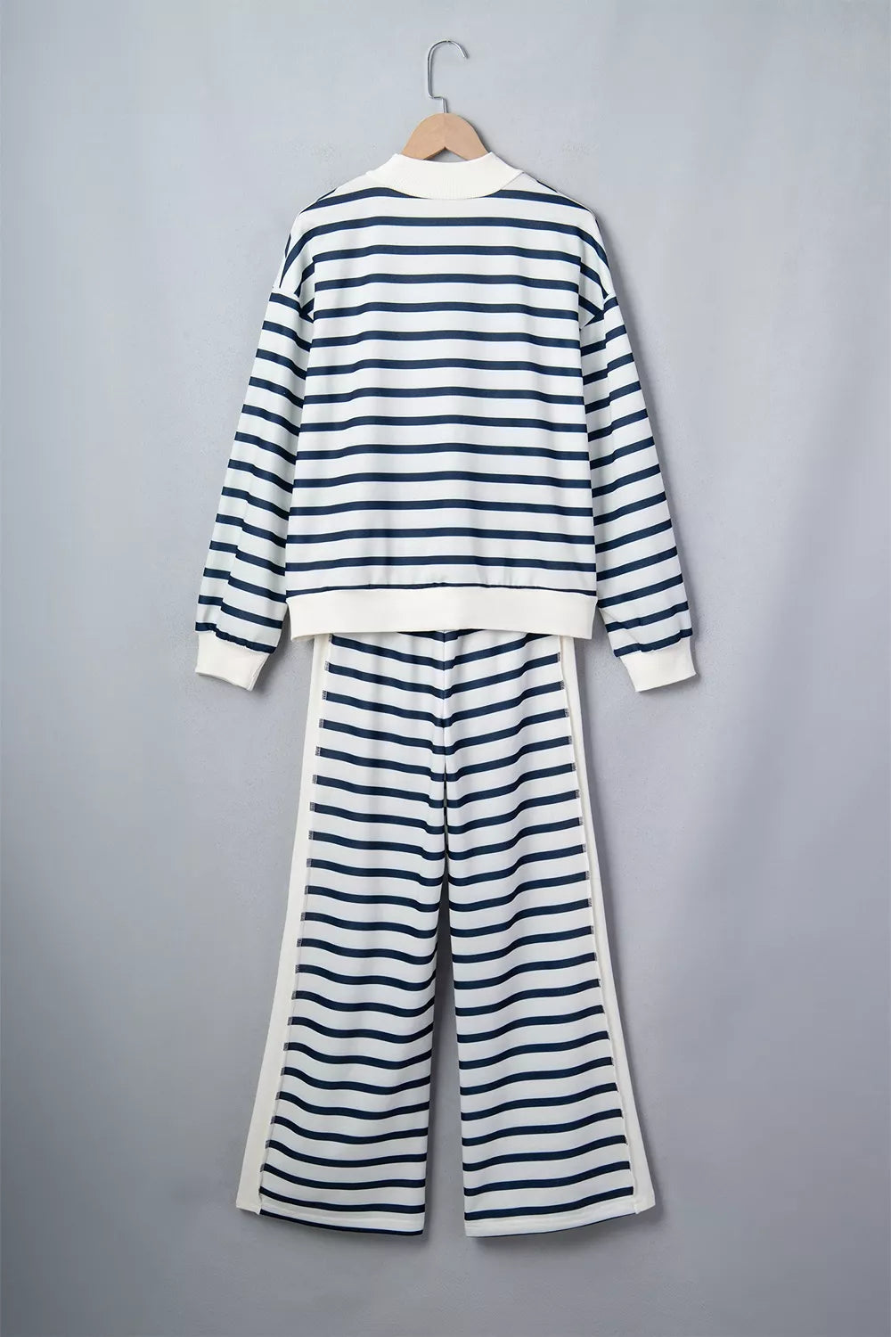 Striped Long Sleeve Top and Wide-Leg Pants Set